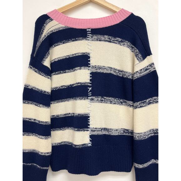 Kerri Rosenthal 100% Cashmere Mixed Stripe Colorful Heart Boxy V-Neck CardiganXS - Picture 4 of 9